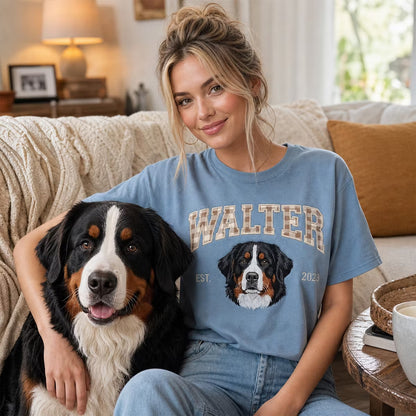 Custom Gingham Embroidered Pet Portrait Sweatshirt with Pet Name & EST - Personalized Keepsake for Pet Lovers
