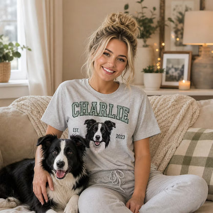 Custom Gingham Embroidered Pet Portrait Sweatshirt with Pet Name & EST - Personalized Keepsake for Pet Lovers