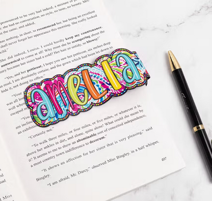 Where Every Chapter Knows Your Name - Personalized Bright Paisley Floral Doodle Magnetic Bookmark Clips Reading Birthday Gift