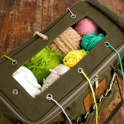 Custom Name Canvas Yarn Tote Bag | Multi-Pocket Knitting Storage, Birthday Gift for Craft Lovers