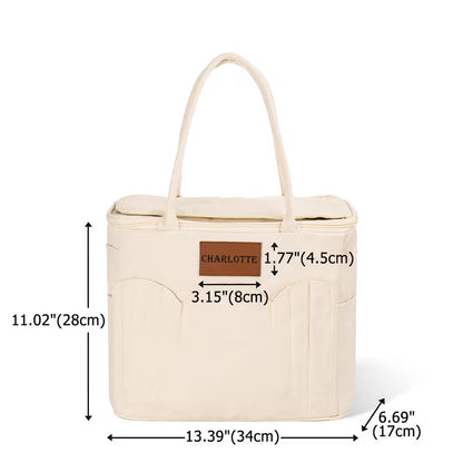 Custom Name Canvas Yarn Tote Bag | Multi-Pocket Knitting Storage, Birthday Gift for Craft Lovers